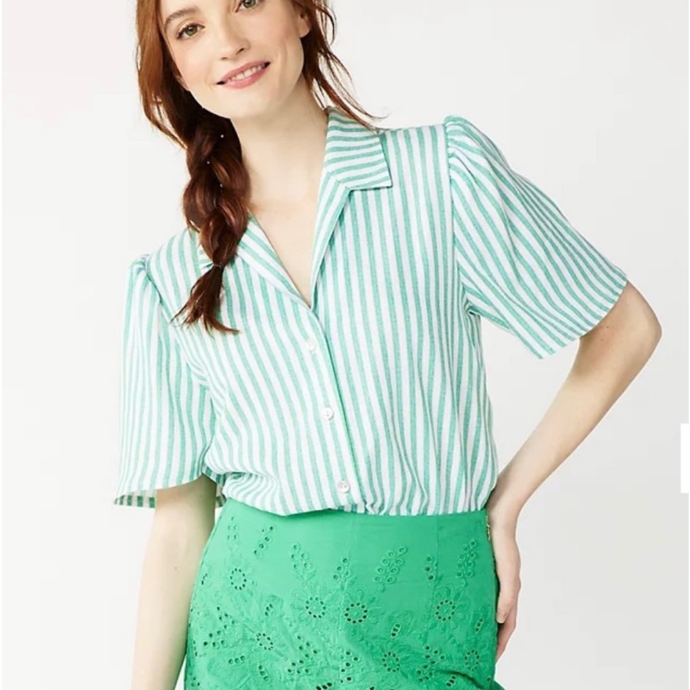 Draper James RSVP Green and White Striped Button Up Body Suit (NWT)